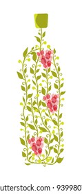 Vector illustration of abstract wine bottle from leaves and grape berries