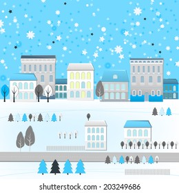 Vector illustration of abstract winter city landscape