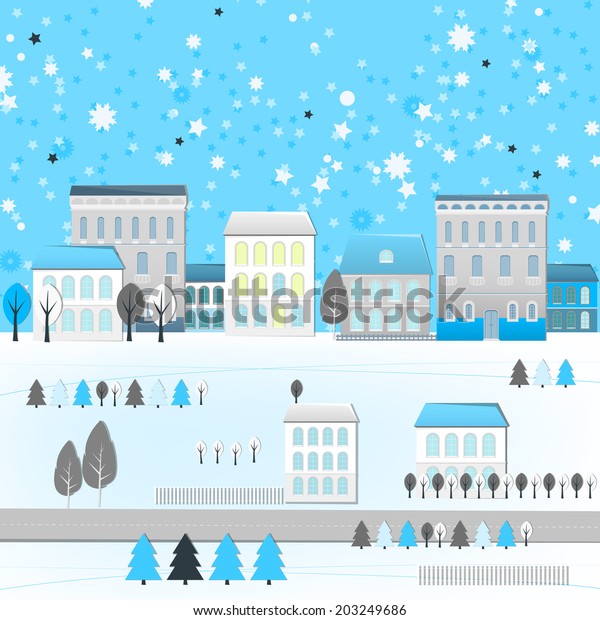 Vector
illustration of abstract winter city
landscape