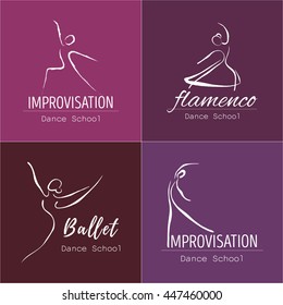 Vector illustration abstract woman icon in dance. Dance school, dance studio logo design vector template.