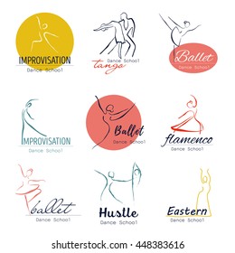 Vector illustration abstract woman icon in dance. Dance school, dance studio logo design vector template.