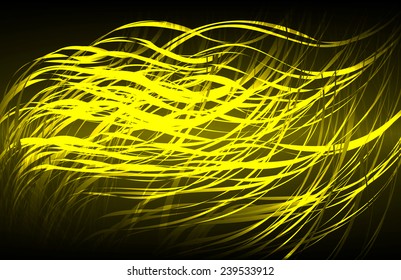 Vector illustration of abstract yellow background with blurred magic neon light curved lines. wave. Technology background for computer graphic website internet. 