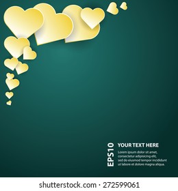 A vector illustration of abstract yellow hearts in front of a dark background. There is a place where text or graphics can be added and customized as needed.