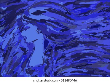 Vector illustration of abstract Young girl face silhouette in profile with long hair