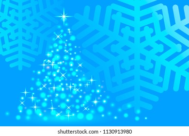 vector illustration, abstraction blue snowflake, christmas festive fir-tree, new year