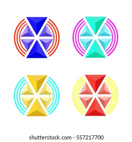 Vector illustration Abstraction. Emblem volume triangles of different sizes and diverging waves.