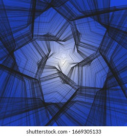
Ilustración vectorial, abstracción sobre fondo azul. Cielo estrellado, impreso. Espectacular patrón.Araña web con líneas simples