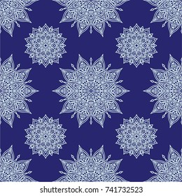 vector, illustration, abstraction, seamless pattern, snowflake, star, blue