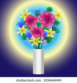 Vector illustration Abstraction Vase with flowers on a violet background