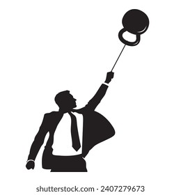 Vector illustration of an absurdity where a heavy weight is used as a balloon