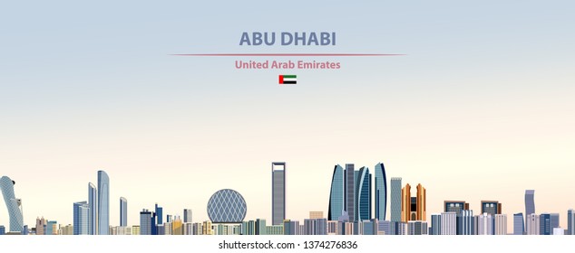 Vector illustration of Abu Dhabi city skyline on colorful gradient beautiful day sky background