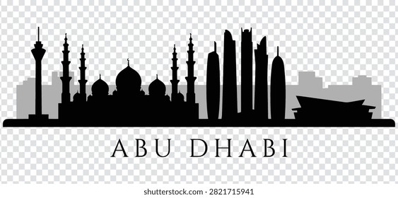 Vector illustration of the Abu Dhabi city skyline, featuring iconic landmarks and modern architecture, isolated on a transparent background.