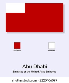Vector Illustration of Abu Dhabi flag isolated on light blue background. Illustration Abu Dhabi flag with Color Codes. As close as possible to the original. ready to use, easy to edit. 
