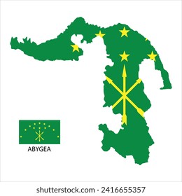 Vector illustration with abygea national flag with shape of abygea  map (simplified). Volume shadow on the map