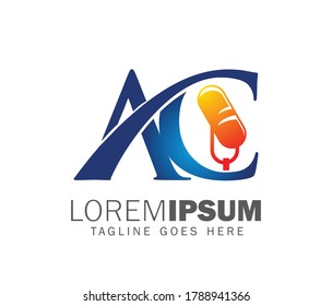 A vector illustration of AC monogram initial podcast logo in blue and orange color shade