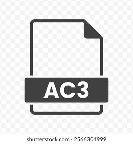 Vector illustration of AC3 file in dark color and transparent background(PNG).