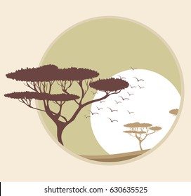 Vector illustration of acacia trees and sunset
abstract landscape in circle