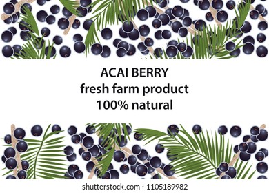 vector illustration of acai berry and leaf design background white and berry and text fresh farm product 100% natural EPS10