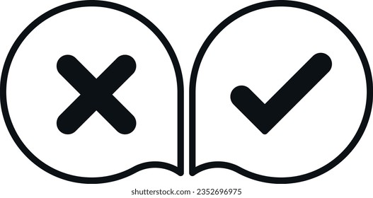 Vector illustration of accepted and denied icon, cross and tick signs.