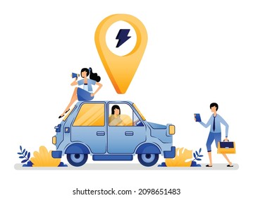 vector illustration of access to electric cars for gig workers and users of online taxi platforms for environmental protection and efficiency. Can use for web website mobile apps poster banner flyer