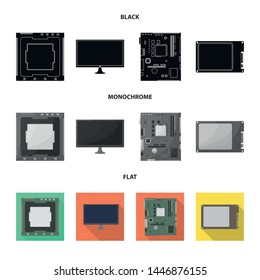Vector illustration of accessories and device icon. Set of accessories and electronics stock symbol for web.