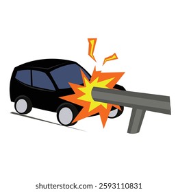 vector illustration of an accident car hitting a barrier