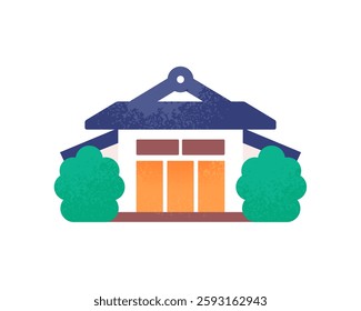 Vector illustration of accommodation in hot spring or sightseeing spot. Cute Japanese style ryokan icon.