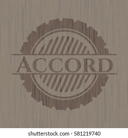 Ilustración vectorial del emblema de madera de estilo retro Accord en el icono de Brown
