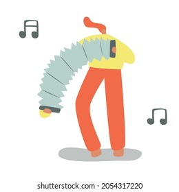 Vector illustration with accordionist. Cartoon character. 