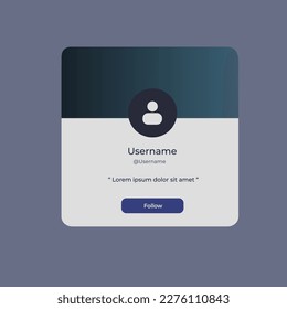 Vector Illustration account profile information in dark mode display. Instagram template.