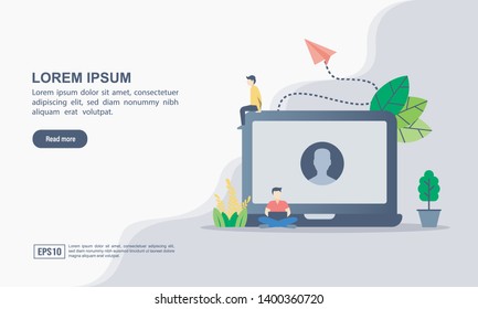 Vector illustration of account & profile account or software solution concept with "account profile" user and media concept. Template for landing page, social media, ui, print media.
