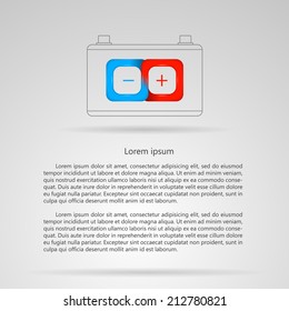 Vector illustration of accumulator with infinite charge. Contour accumulator with red and blue Mobius ribbon. Isolated vector illustration on gray with place for your text.