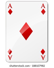 Vector illustration of ace of diamonds on white background