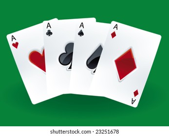 Vector illustration of aces poker. Cards in glossy style. Only global colors. CMYK. Easy color changes.