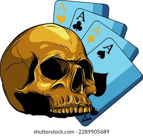 vector illustration of Aces and Skull on white background. digital draw