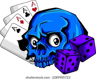 vector illustration of Aces and Skull on white background. digital draw