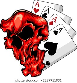 vector illustration of Aces and Skull on white background. digital draw