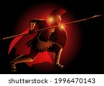 Vector illustration of Achilles, was a hero of the Trojan War in ready to fight position, Greek mythology