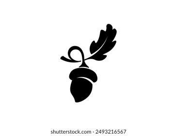 Vector illustration of an acorn with foliage on a white background	