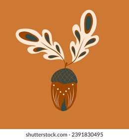 Vector illustration of acornand oak leaves. This fall plant composition is perfect for seasonal decor, invitation or greeting card