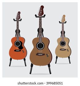 Vector Illustration Acoustic Electric Guitar set with Stand