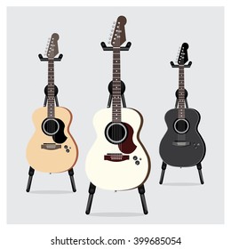 Vector Illustration Acoustic Electric Guitar set with Stand