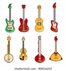 Vector illustration with acoustic and electric guitar