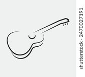 Vector illustration of acoustic guitar line art. Musical instruments graphic art for doodle, tattoo, clipart and coloring book for kid and adult. Smooth outline of guitar logo for illustration