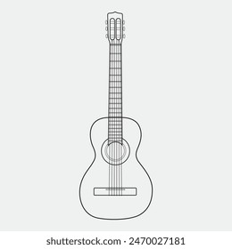 Vector illustration of acoustic guitar line art. Musical instruments graphic art for doodle, tattoo, clipart and coloring book for kid and adult. Smooth outline of guitar logo for illustration