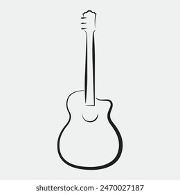 Vector illustration of acoustic guitar line art. Musical instruments graphic art for doodle, tattoo, clipart and coloring book for kid and adult. Smooth outline of guitar logo for illustration