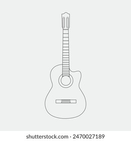 Vector illustration of acoustic guitar line art. Musical instruments graphic art for doodle, tattoo, clipart and coloring book for kid and adult. Smooth outline of guitar logo for illustration