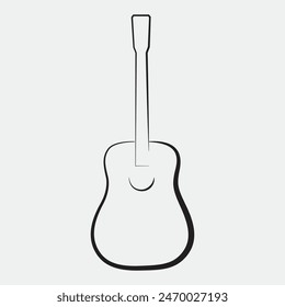 Vector illustration of acoustic guitar line art. Musical instruments graphic art for doodle, tattoo, clipart and coloring book for kid and adult. Smooth outline of guitar logo for illustration