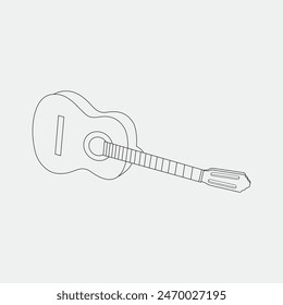 Vector illustration of acoustic guitar line art. Musical instruments graphic art for doodle, tattoo, clipart and coloring book for kid and adult. Smooth outline of guitar logo for illustration