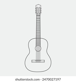 Vector illustration of acoustic guitar line art. Musical instruments graphic art for doodle, tattoo, clipart and coloring book for kid and adult. Smooth outline of guitar logo for illustration